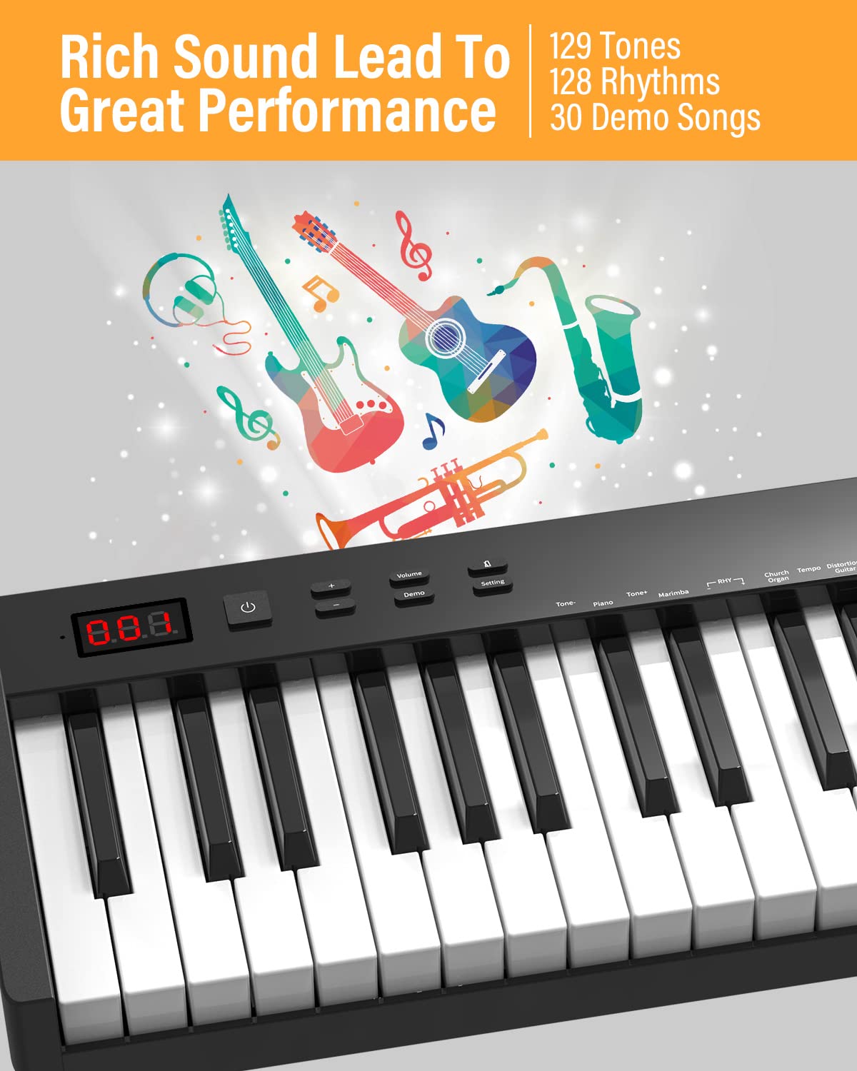 Tastiera per pianoforte 88 tasti, pianoforte semi-ponderato per principianti, pedale sostenuto, alimentatore e borsa per pianoforte