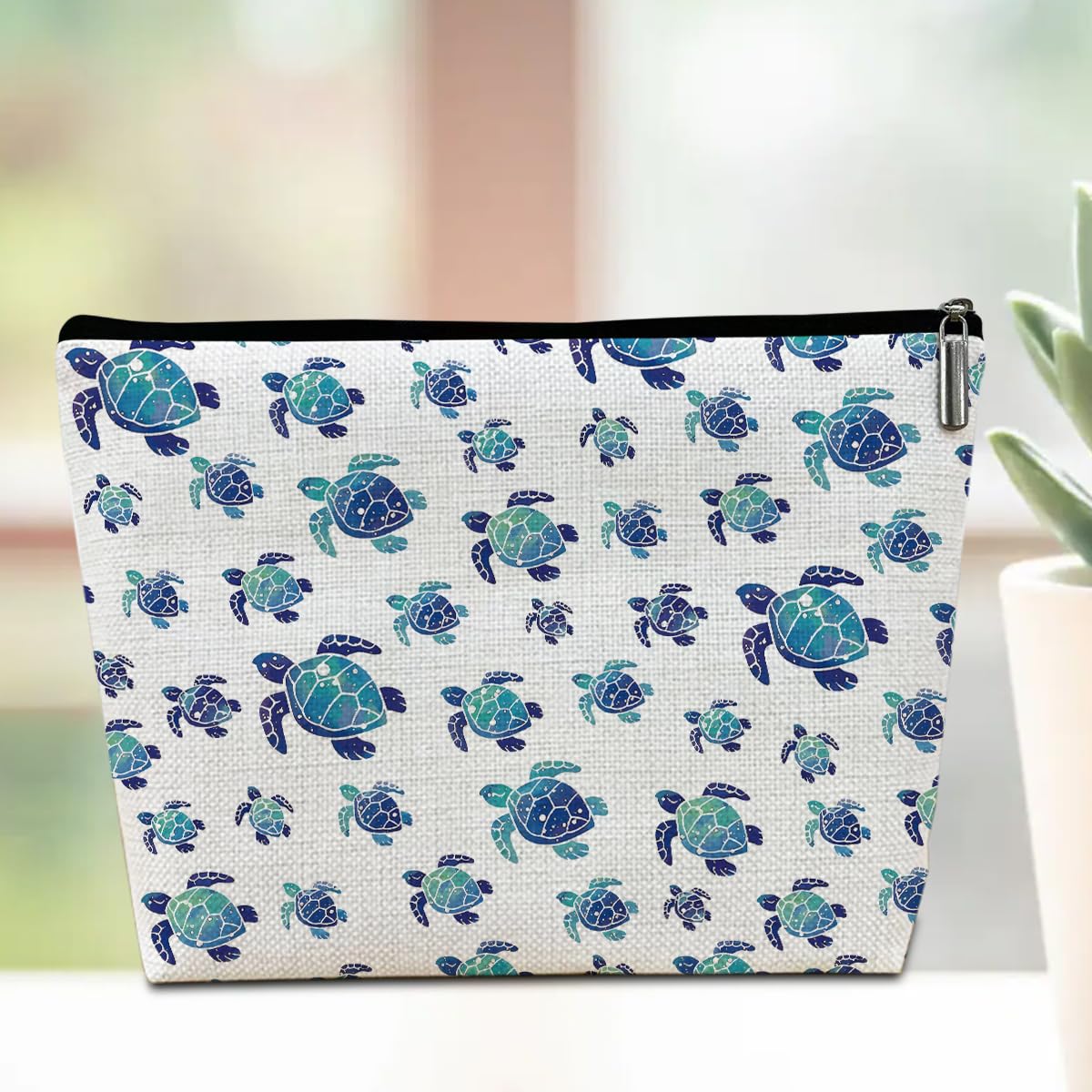Sea Turtle Makeup Bag Travel Pouch with Zipper, Sea Animals Turtle Themed Stuff Cute Beach Cosmetic Toiletry Bag Accessories Gifts for Women Ocean