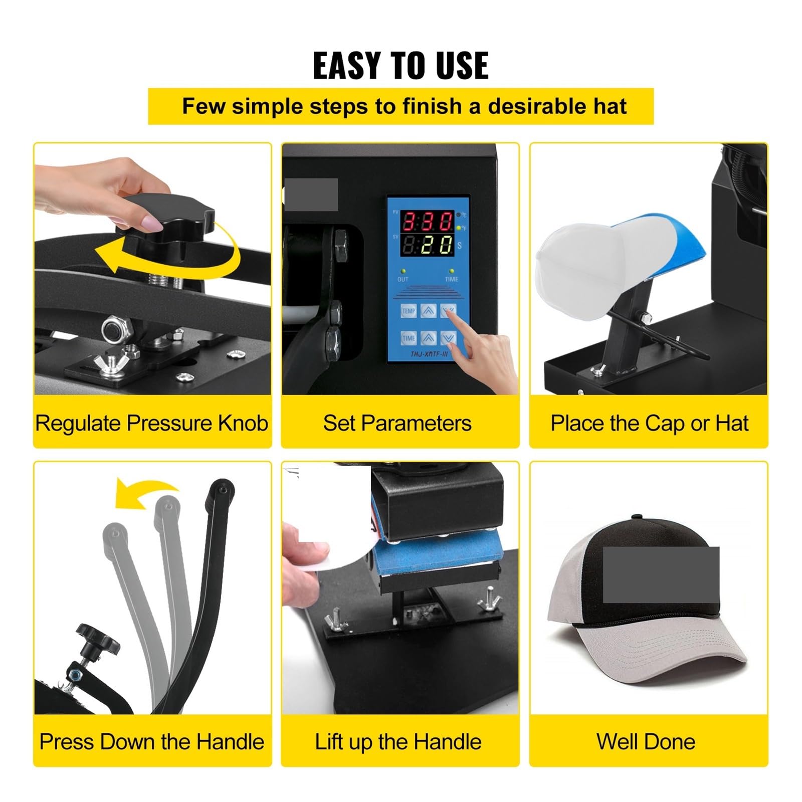 Pressa a caldo, Pressa di calore for cappelli, macchina for sublimazione for stampaggio a trasferimento di calore da 5,5 X 3,5 pollici, conchiglia con display digitale for pubblicità fai-da-te