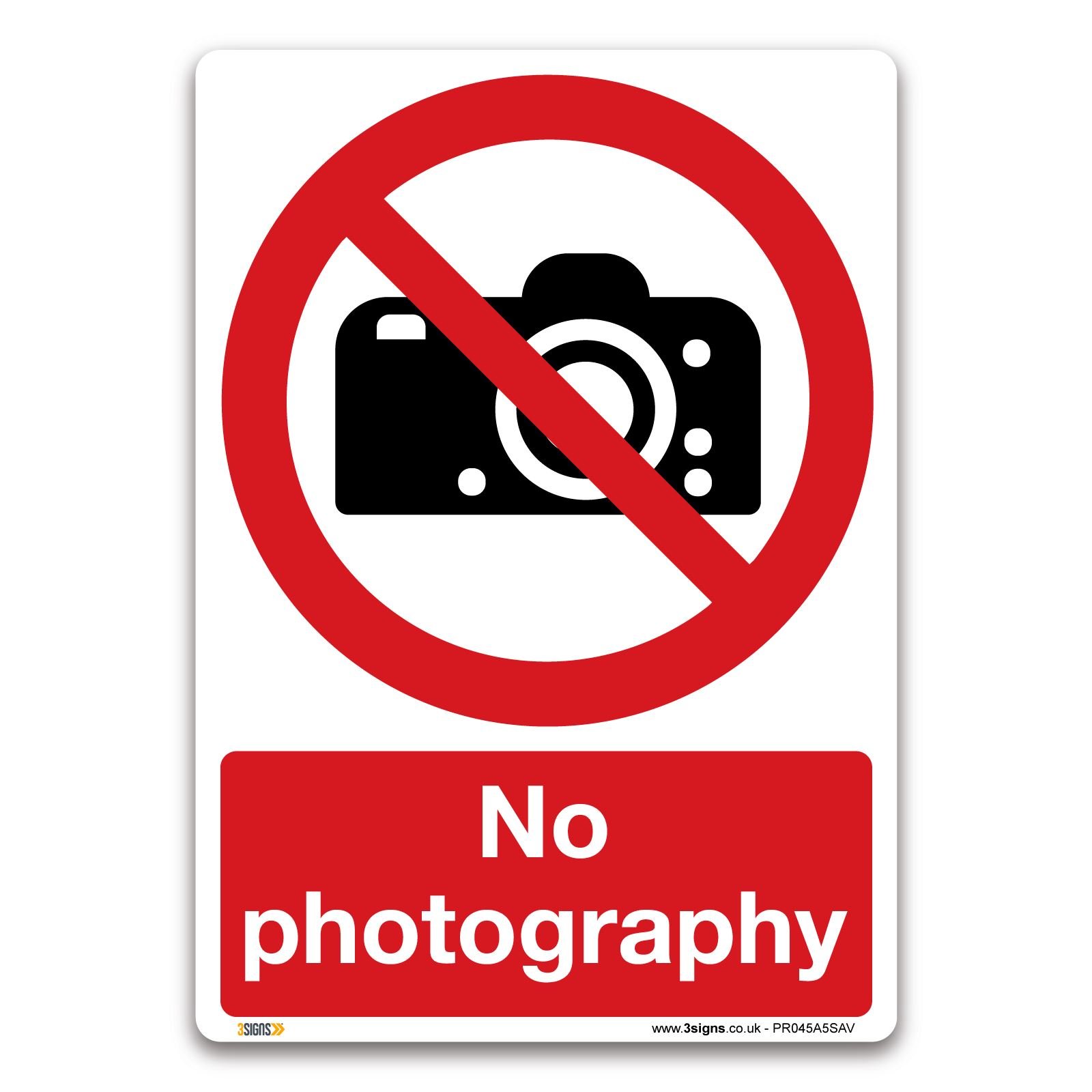 Pack of 2 No photography Sign - A5 Self-adhesive Vinyl Sticker - Prohibition Safety Information