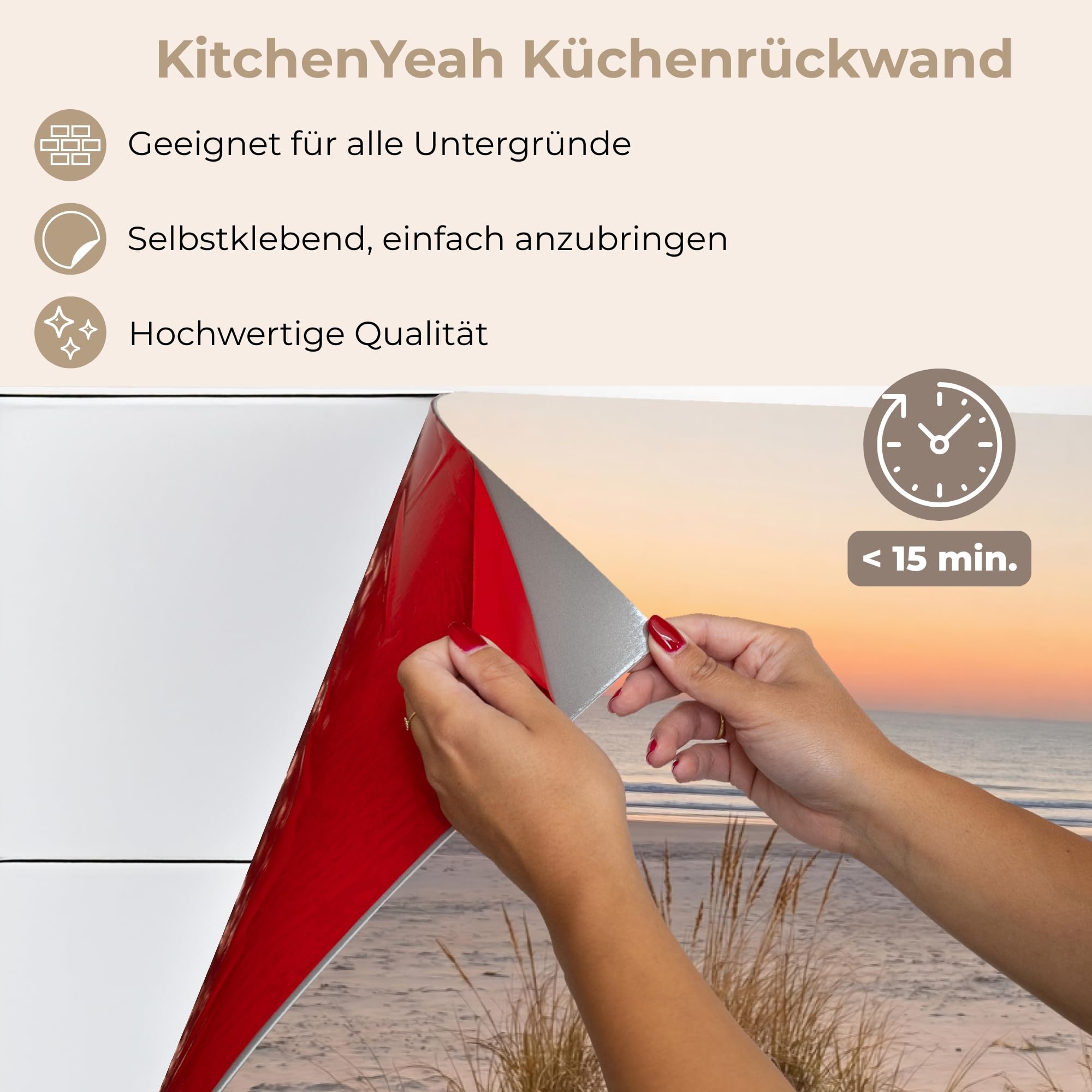 KitchenYeah© Küchenrückwand Selbstklebend 60x150 cm Küchenspritzschutz Rückwand Wandschutz Ohne Bohren Spritzschutz Wand Wandverkleidung Pier - Sonnenuntergang - Strand
