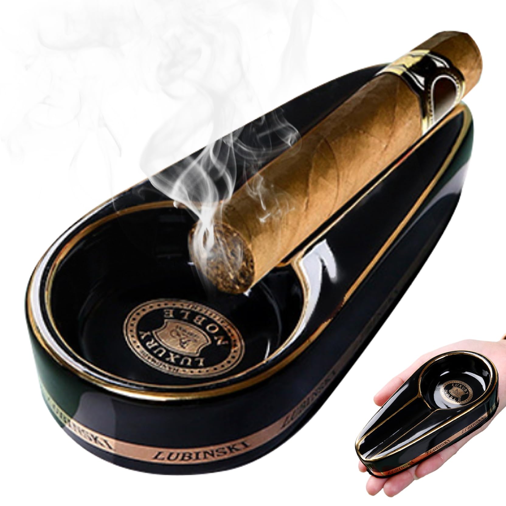 Perodlly Cigar Ashtray for Men Ceramic 12x2.6x1in Ashtray Gilded Stylish Stable Ash Tray Cigar Accessories for Home Office Car for Men