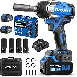 AZZUNO Chave de impacto máxima de 1000 Nm, chave de impacto elétrica de alto torque sem escova, potente chave de impacto sem fio com baterias de 2 x 4 Ah, 4 soquetes e carregador para pneu de caminhão