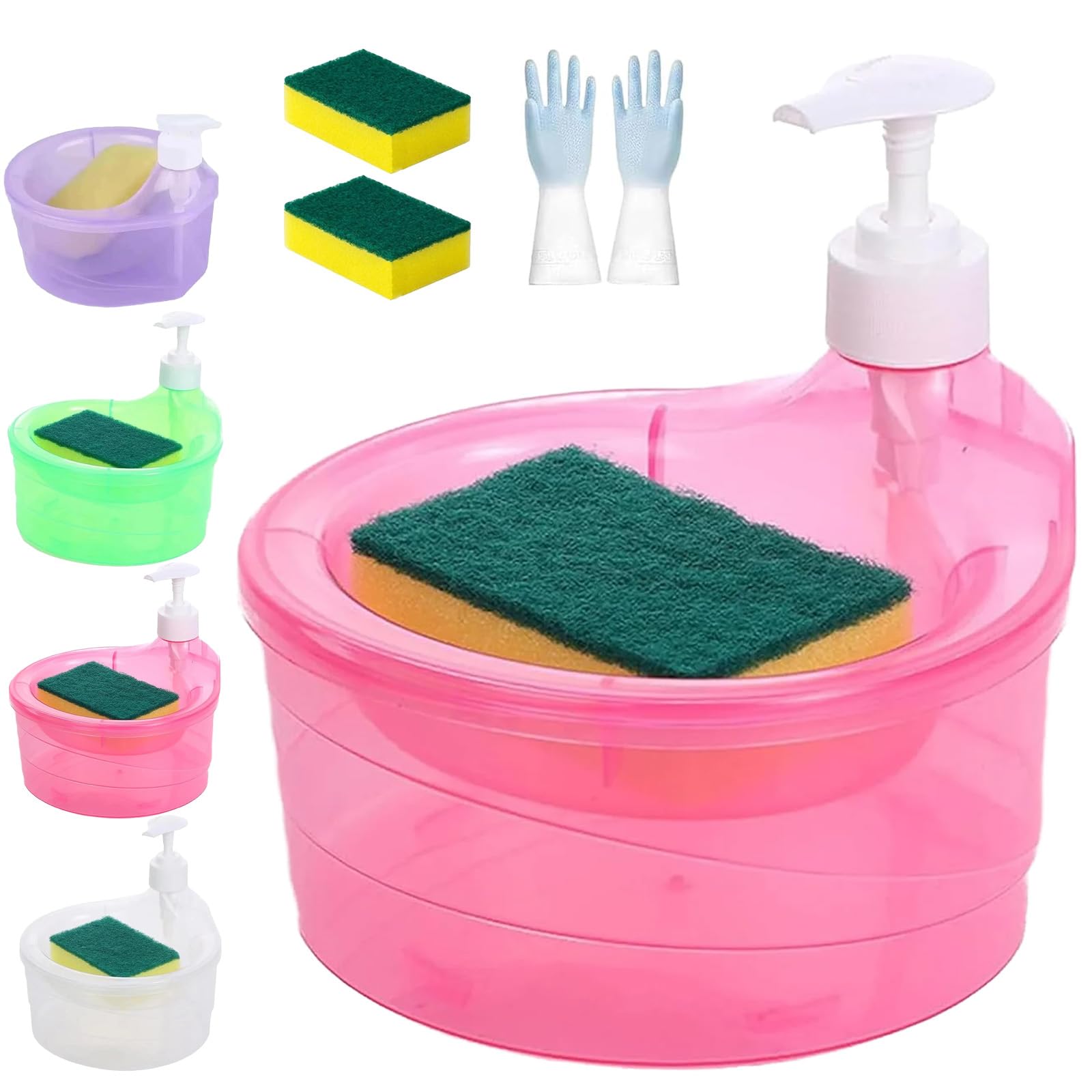 Washing Soap Dispenser Bowl, 2 in 1 Counter Dish Washing Soap Dispenser, 2026 New Large Capacity Liquid Sink Dish Dishwashing Dispensers Sponge Holder Combo, Gadgets for Bathroom Kitchen (Pink)