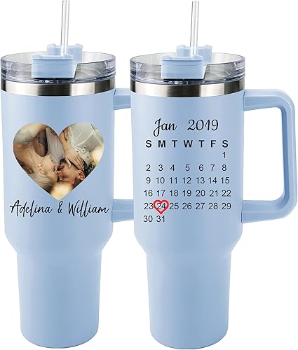 Miniatura 7 de CusCosCes Vaso personalizado de 40 onzas con asa, vaso con imagen para aniversario, vaso de viaje con aislamiento, acero inoxidable, regalos