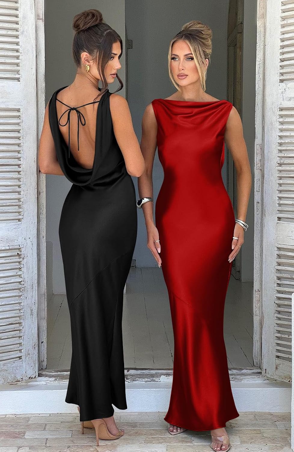 Memoriesea Women's Elegant Sleeveless High Neck Tie Cocktail Wedding Party Maxi Dress