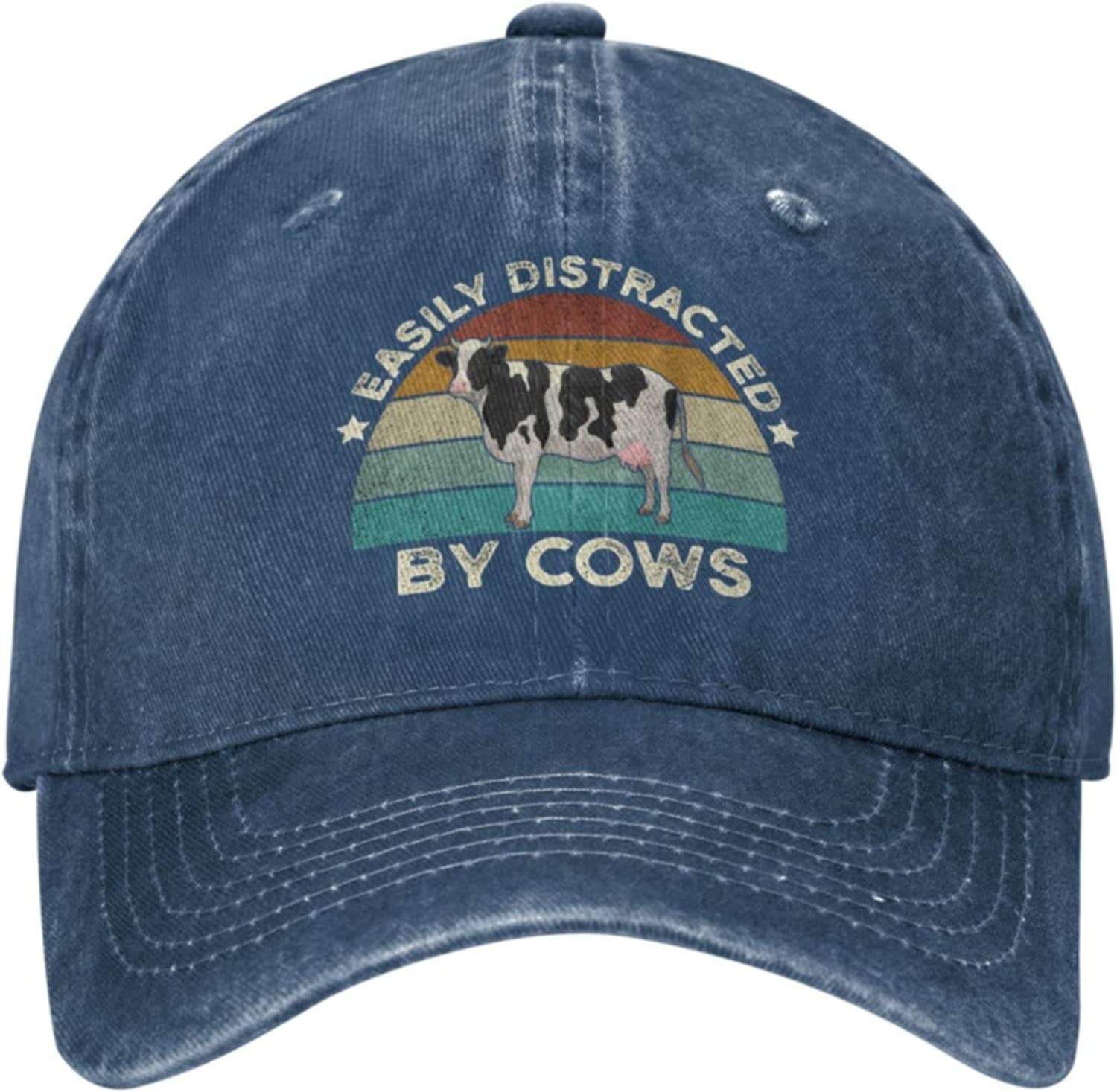 Lsjuee Cows Hat Easily Distracteds by Cows Hat for Men Baseball Hat with Design Cap Navy Blue