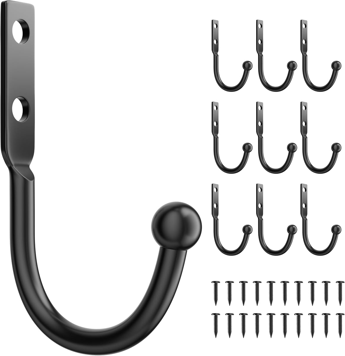 10 Pack Wall Hooks, Metal Hooks Wall Mount, Hold up to 45 Lbs | For Hanging Towel/Coat/Bag/Keys/Cups，Ideal for Bathroom, Outdoor, Closet, Kitchen, Garage