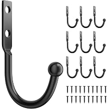 10 Pack Wall Hooks,Metal Hooks Hold up to 45 Lbs,Hooks Wall Mount for Hanging Towel/Coat/Bag/Keys/Cups,Ideal for Bathroom,Outdoor,Closet,Kitchen,Garage,Black