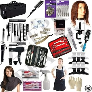 Cosmetology Student kit - LIBERTY SUPPLY Barber School and Beauty Academy Practice Kit w 100% Natural Hair Manikin Head Starter Beginners Cutting Styling Salon School Set