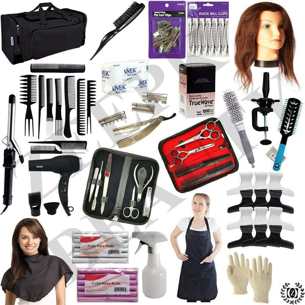 Cosmetology Student kit - LIBERTY SUPPLY Barber School and Beauty Academy Practice Kit w 100% Natural Hair Manikin Head Starter Beginners Cutting