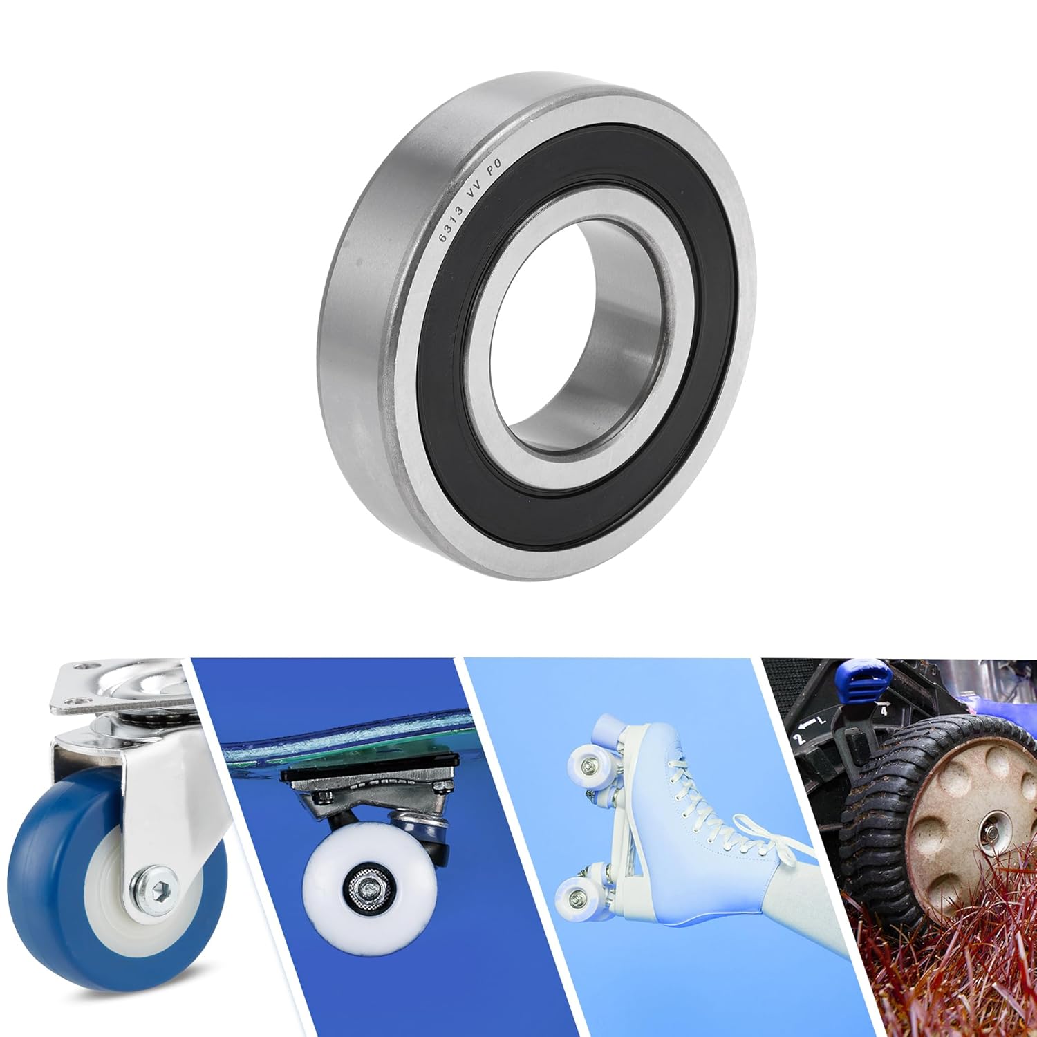 ACROPIX 6313VV Deep Groove Ball Bearings P0 65x140x33mm Lubricated Bearings Double Rubber Seal Black Silver Tone Scooter Skateboard Wheel