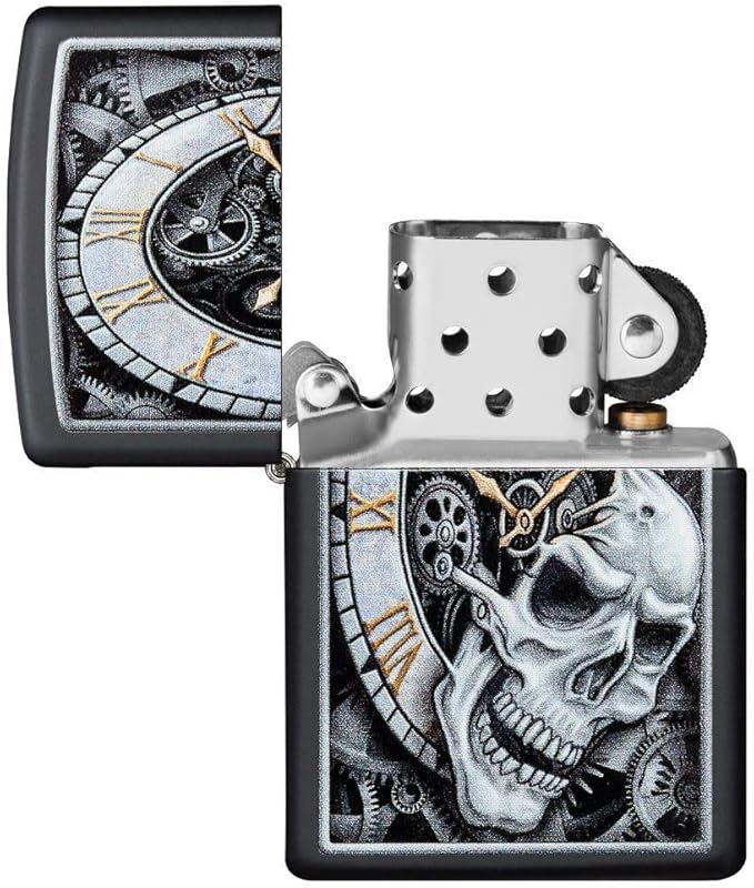 Encendedor Zippo Skull Clock Design Black Matte miniatura 4