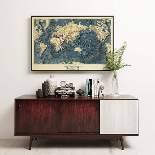 Miniatura 2 de Mapa de los Mundos Pisos Oceánicos y Alivio de la Tierra. 1976. Hardware de Restauración Vintage Estilo Home Deco Old Wall Reproducción mapa Imprimir
