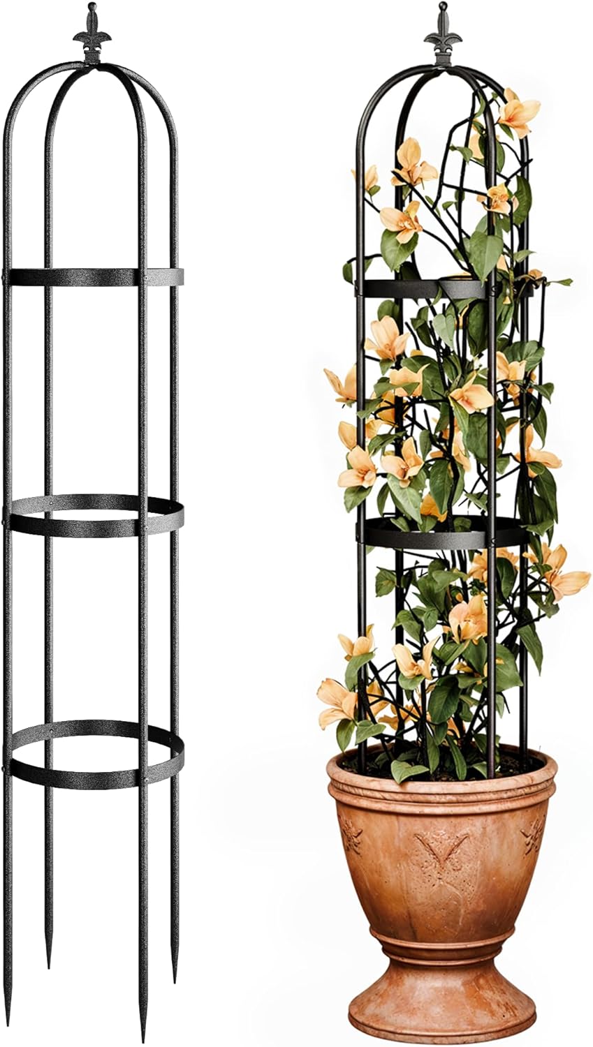 Idzo Trellis for Climbing Plants Outdoor, Garden Trellis Steel, Obelisk Design Hammer Stone Coated, 72 in Upgrade 2025, Vertical Support for Climbing Plants, Decorative for Outdoor & Indoor Use