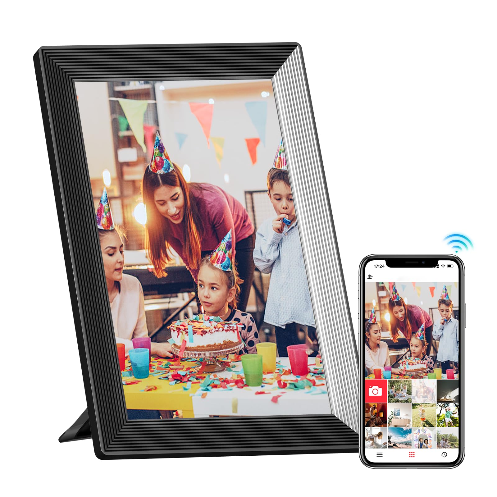 Cyfrowa ramka, Moman WF11T 10.1" cyfrowy uchwyt na zdjęcia Wifi cyfrowy ekran dotykowy IPS 32 GB pamięci automatyczna rotacja udostępnianie zdjęć i filmów za pośrednictwem aplikacji idealne na