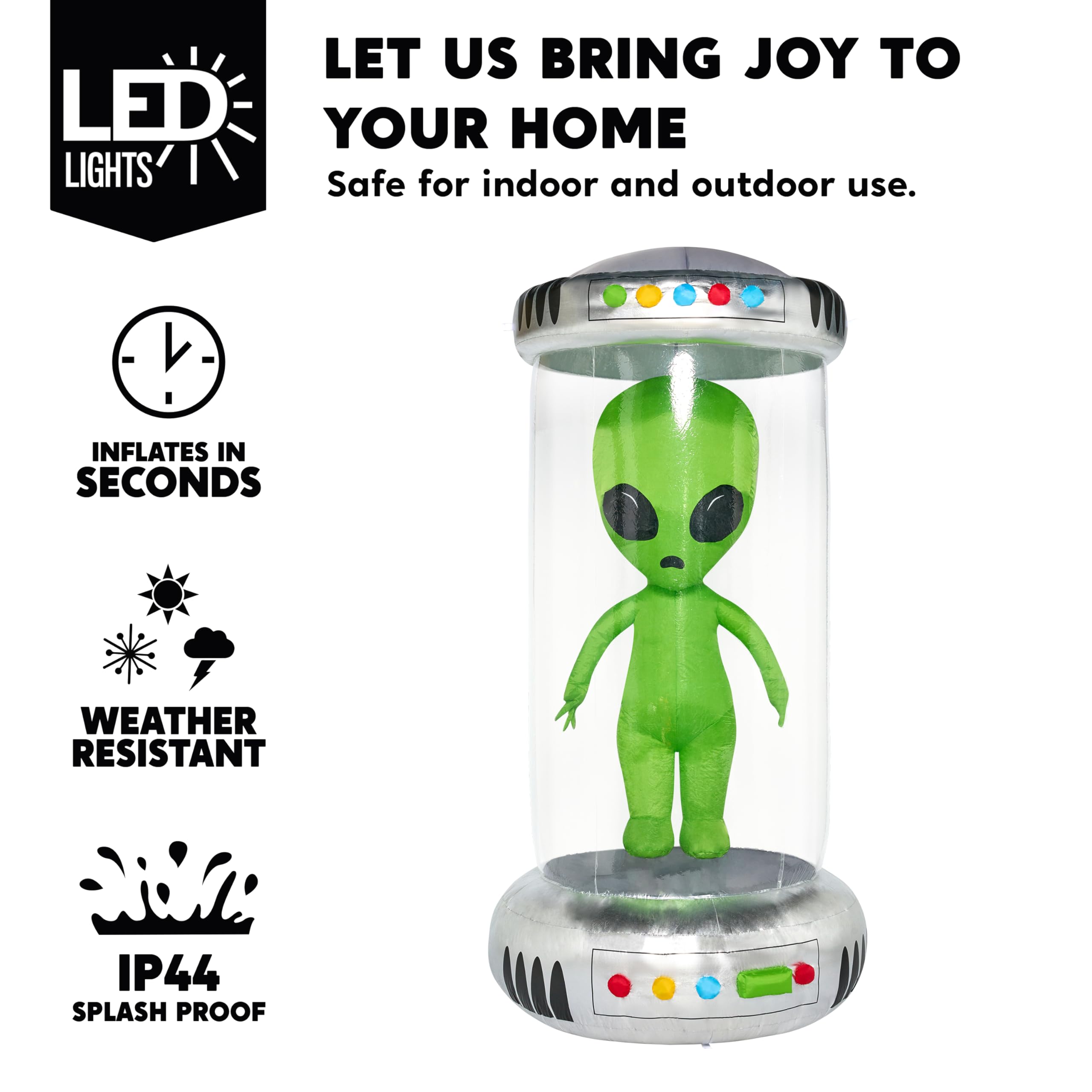 Joiedomi 7 Fuß hoher aufblasbarer Halloween-Alien mit riesigem Reagenzglas und integrierten animierten Lichtern. Perfekt für Halloween, Outdoor-Partys, Garten-, Rasen- und Hofdekoration.