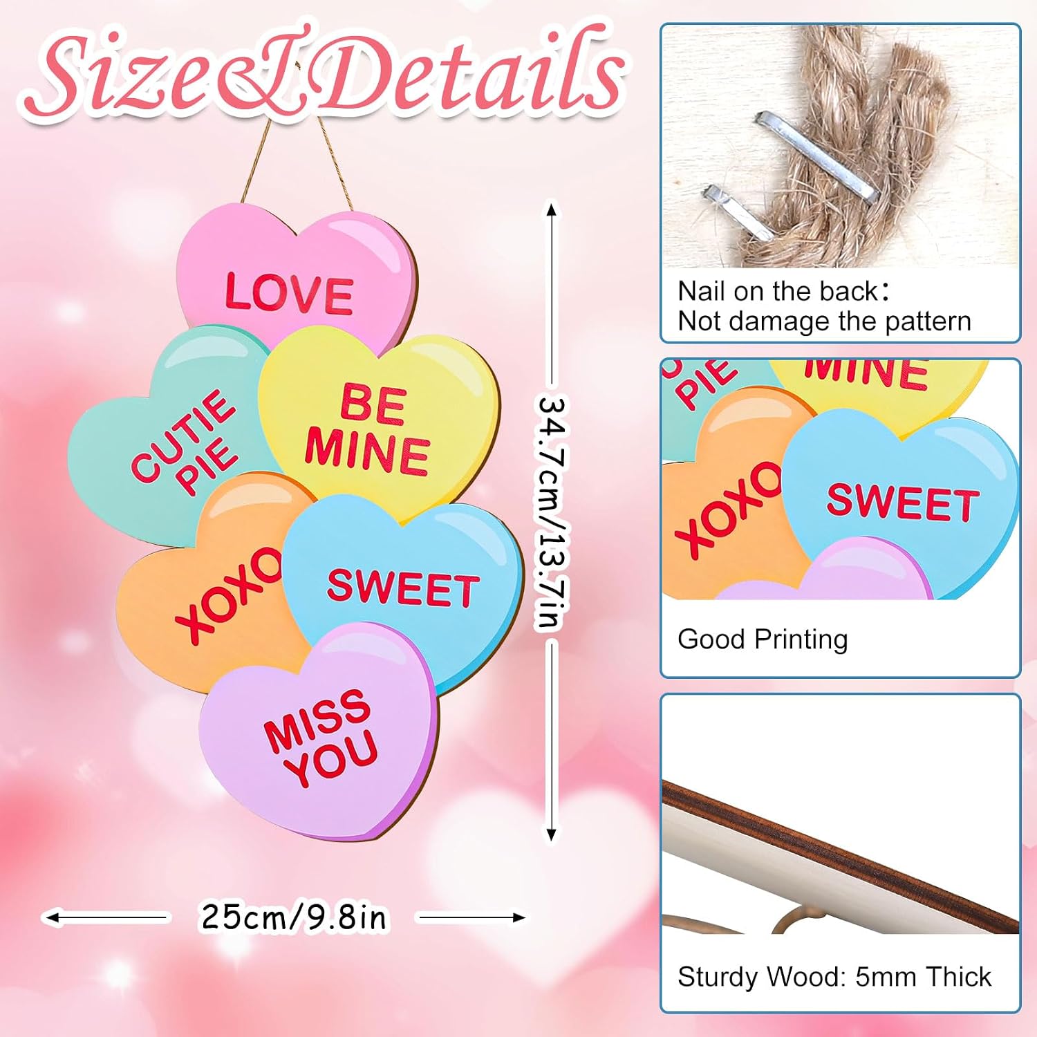 JarThenaAMCS Valentine's Day Conversation Candy Welcome Wooden Hanging Sign - Heart Shape Door Decor for Indoor/Outdoor Porch Wall image 2