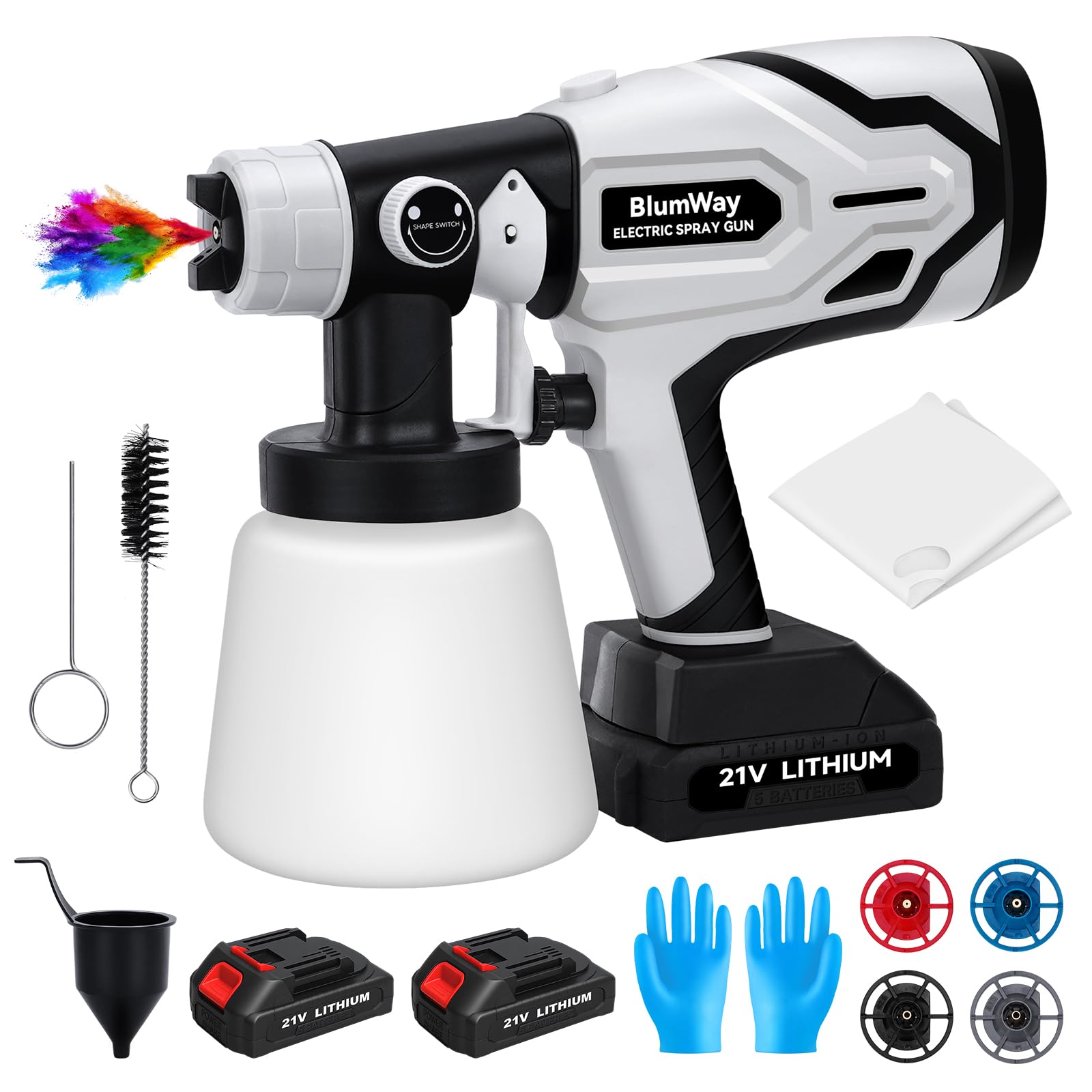 BlumWay - Pulverizador de pintura inalámbrico, pulverizador de pintura HVLP mejorado con contenedor de 1L, pistola de pintura eléctrica de 400W con 4 boquillas de cobre, amplitud de pulverización de