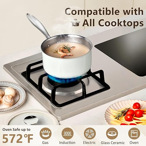 Miniatura 5 de Juego de sartenes de acero inoxidable de tres capas con tapas, 6 piezas, 1.5 cuartos de galón, 2.5 cuartos de galón y 3 cuartos de galón, inducción,