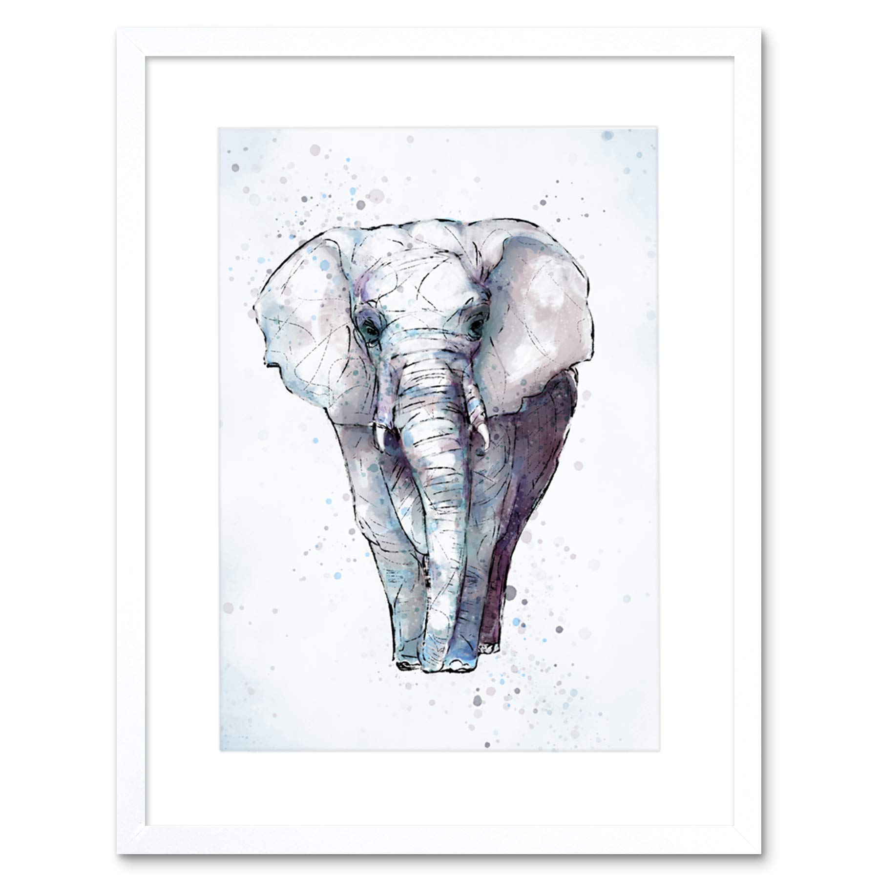 Wee Blue Coo African Elephant Watercolour Artwork Framed Wall Art Print 9X7 Inch