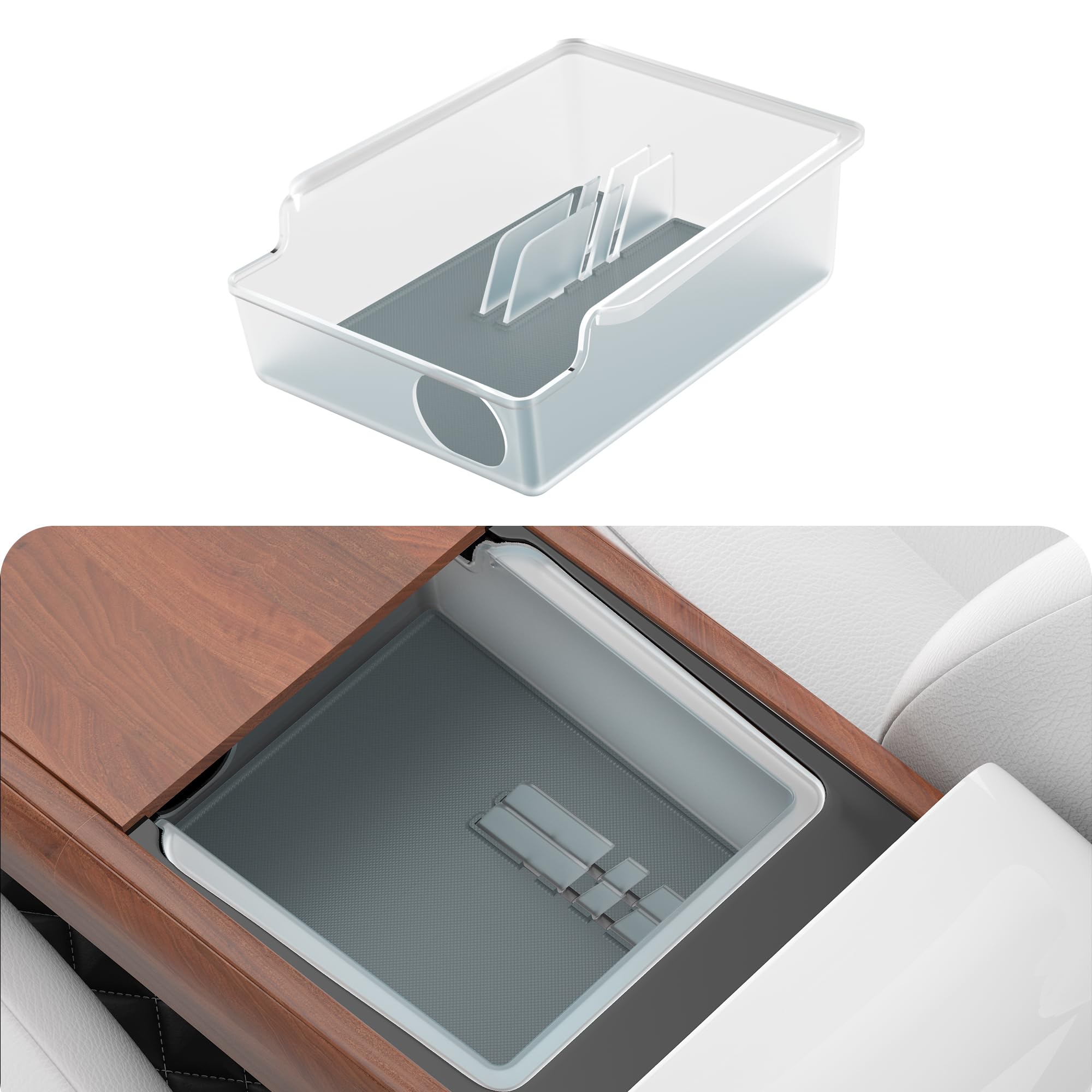 Photo 1 of Kailfee Armrest Organizer Storage Box Fit for 2017-2023 Tesla Mode 3 | Y & 2024 Tesla Mode Y - Interior Accessories (Clear) Storage Box-clear