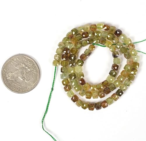 Miniatura 2 de Cuentas cuadradas sueltas de granate verde natural de 0.157 in con forma de cubo facetado, cuentas sueltas de 16 pulgadas para hacer joyas de