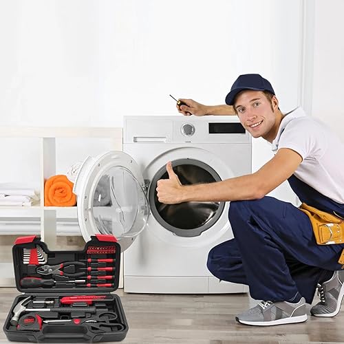 Miniatura 7 de MFBJXC Kit de herramientas para el hogar de 39 piezas con caja de herramientas de plástico, portátil y ligero, juego de herramientas básicas para el