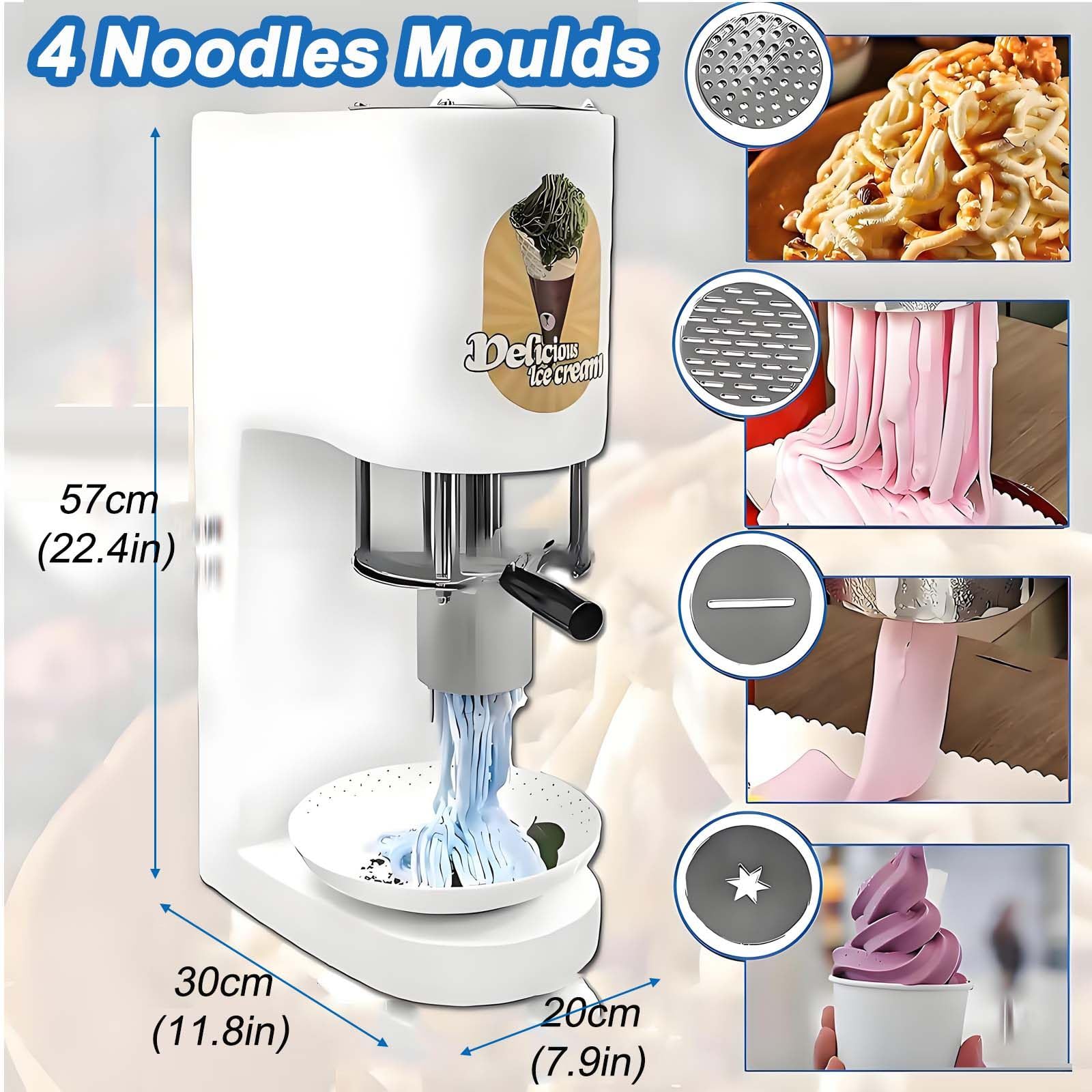 Máquina mezcladora de Helado Comercial, prensadora de Helado de Espagueti, máquina para Hacer Helados con Forma de Fideos para heladerías, Bares, cafeterías, restaurantes y Snacks. White