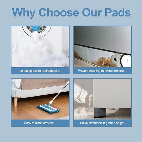 Miniatura 7 de Paquete de 8 almohadillas antivibración con cancelación de ruido y golpes, doble diseño universal para lavadora, almohadillas de goma apilables para