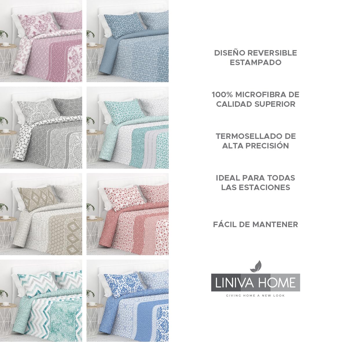 Liniva Home Colcha Fina Reversible de Verano y Primavera. Colcha con Funda DE COJÍN. Cubrecama Elegante de Microfibra Extra Suave. (Lineal - Celeste - Cama 135 cm)