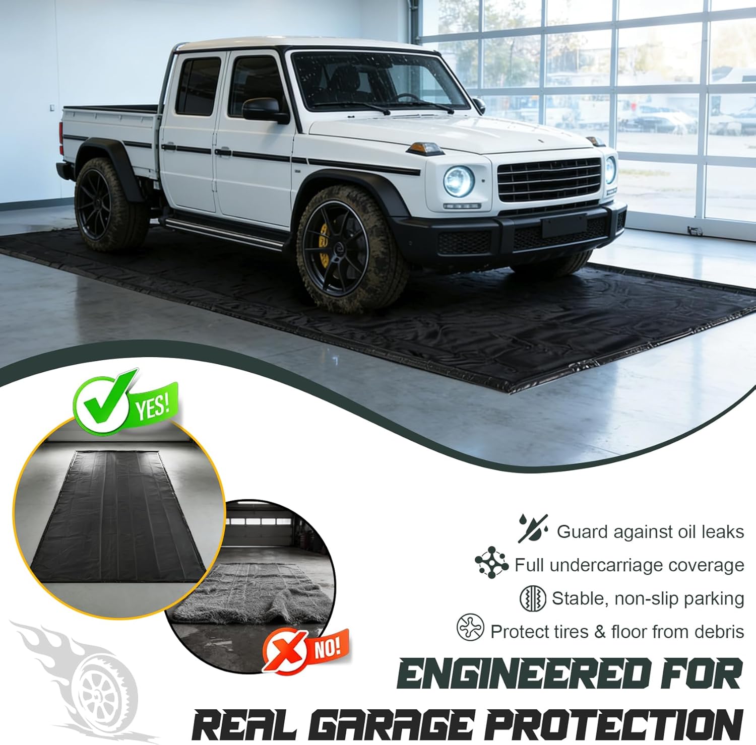 8'6" X 20' Garage Floor Mats for Under Car, Waterproof Garage Floor Containment Mat, Oil-Proof Car Mat for Garage Floor, Non-Slip Design, Car Garage Floor Mats Fits Mpv, Large Suvs, Pickup Truck