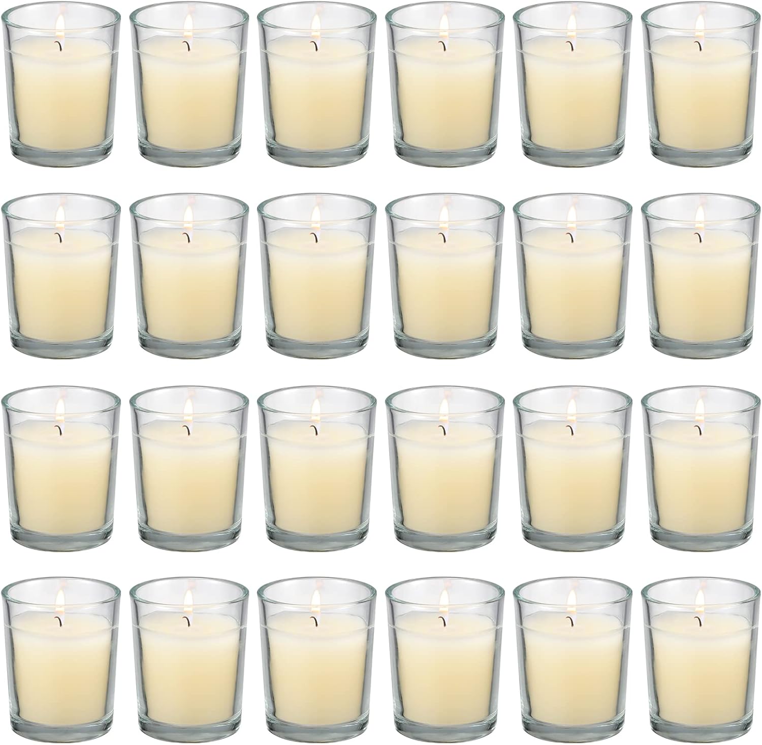 flamecan 24 Pack Clear Glass Filled Ivory Votive Candles. Unscented Votive Candles for Home Décor Spa Weddings Birthdays Holidays Party Ivory 24 Pack