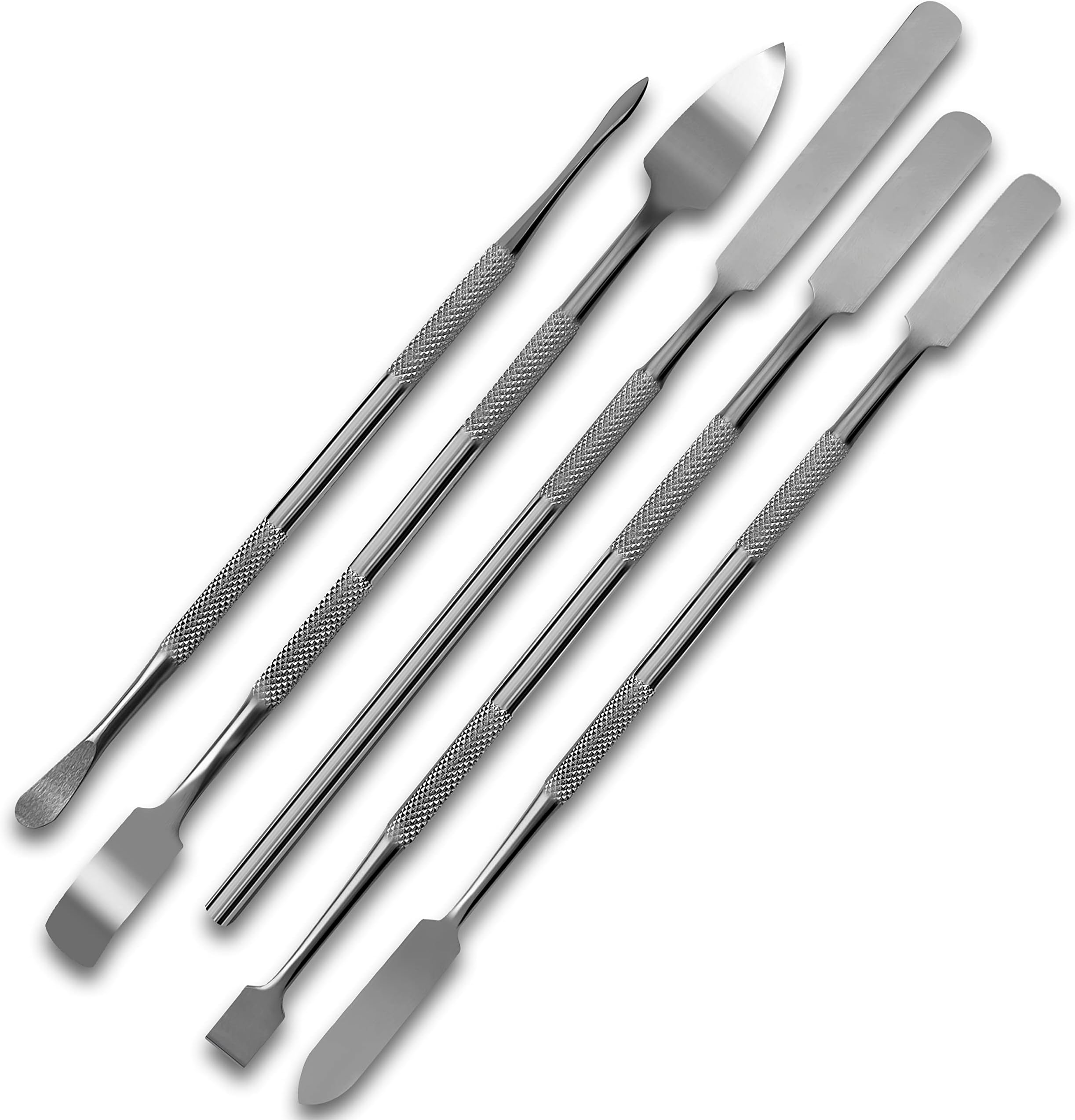 SURGICAL ONLINE Metal Spatula 5 pcs Set Kit Tools - Stainless Steel Double-Sided Tools, High Mirror Finish, Built-in Finger Grips.