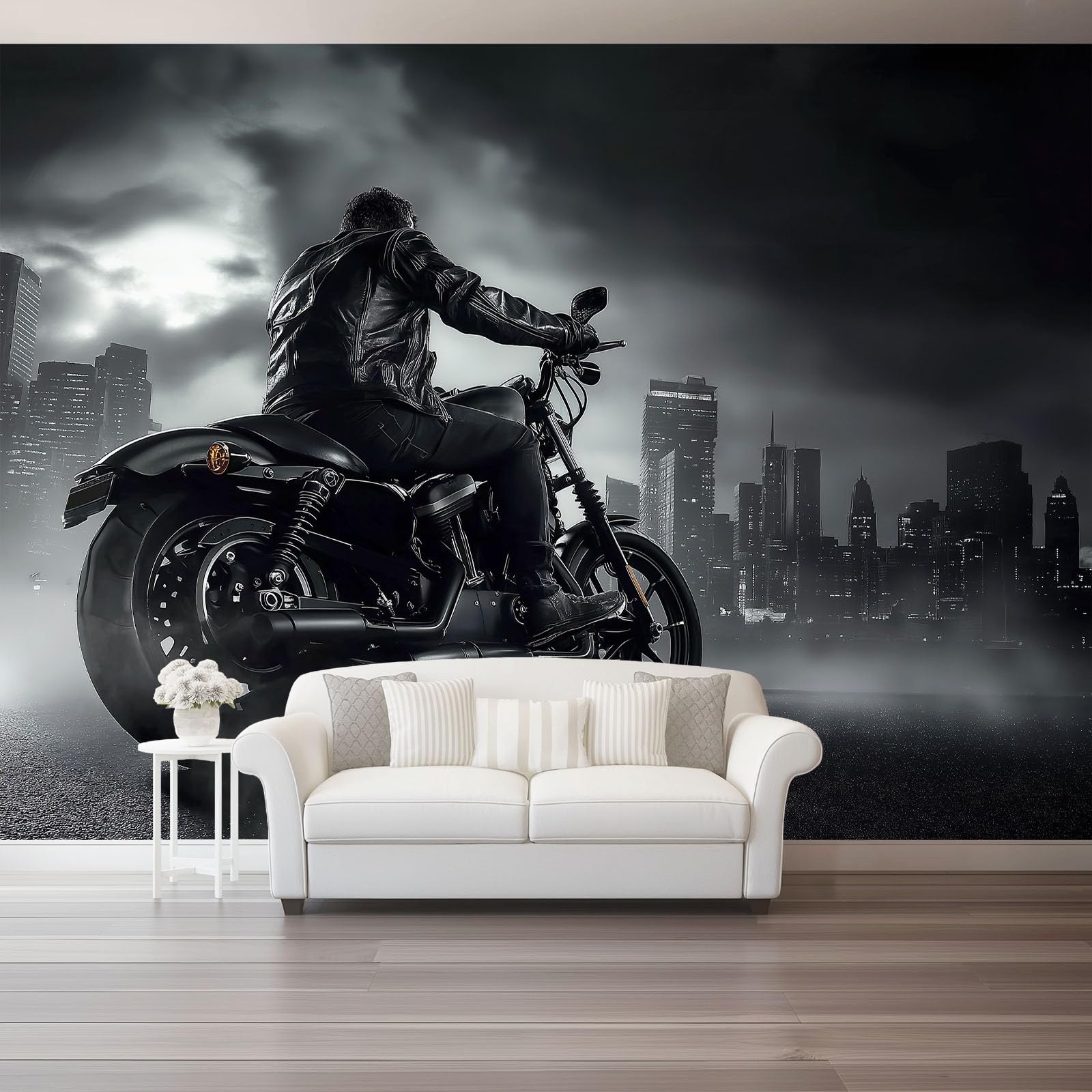 Décoration murale gris moto vintage en intissé premium