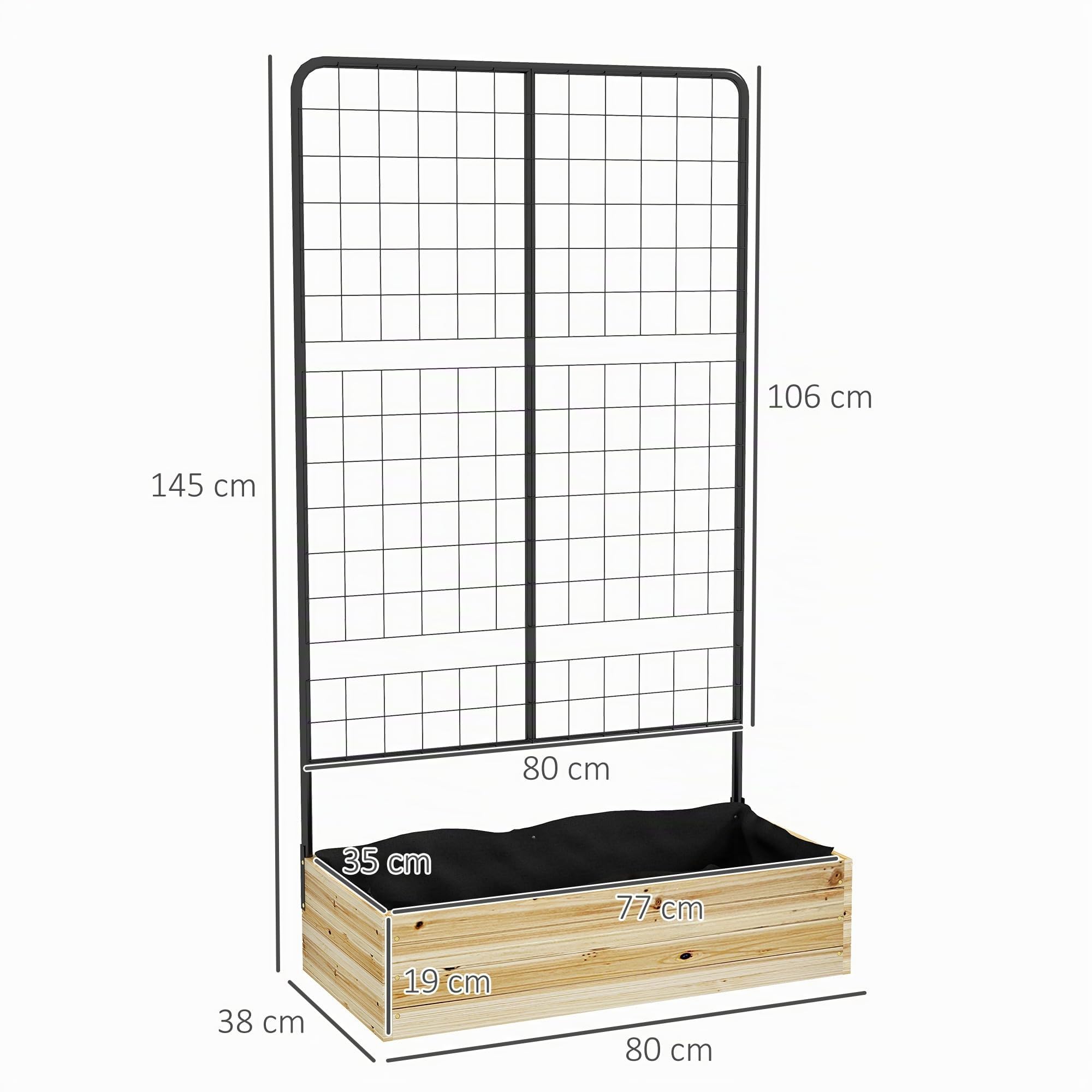 Outsunny Hochbeet mit Rankhilfe Pflanzkasten 80 x 38 x 145 cm Naturholz | Kräuterbeet, Blumenkasten mit Rankgitter, Garten, Balkon