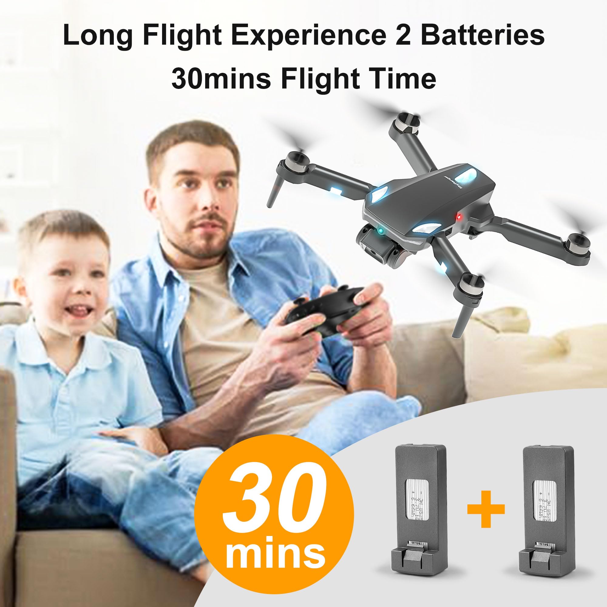 Dron con Cámara 1080P HD Plegable para Niños y Adultos, Motor Sin Escobillas, 2 Baterías (Negro)