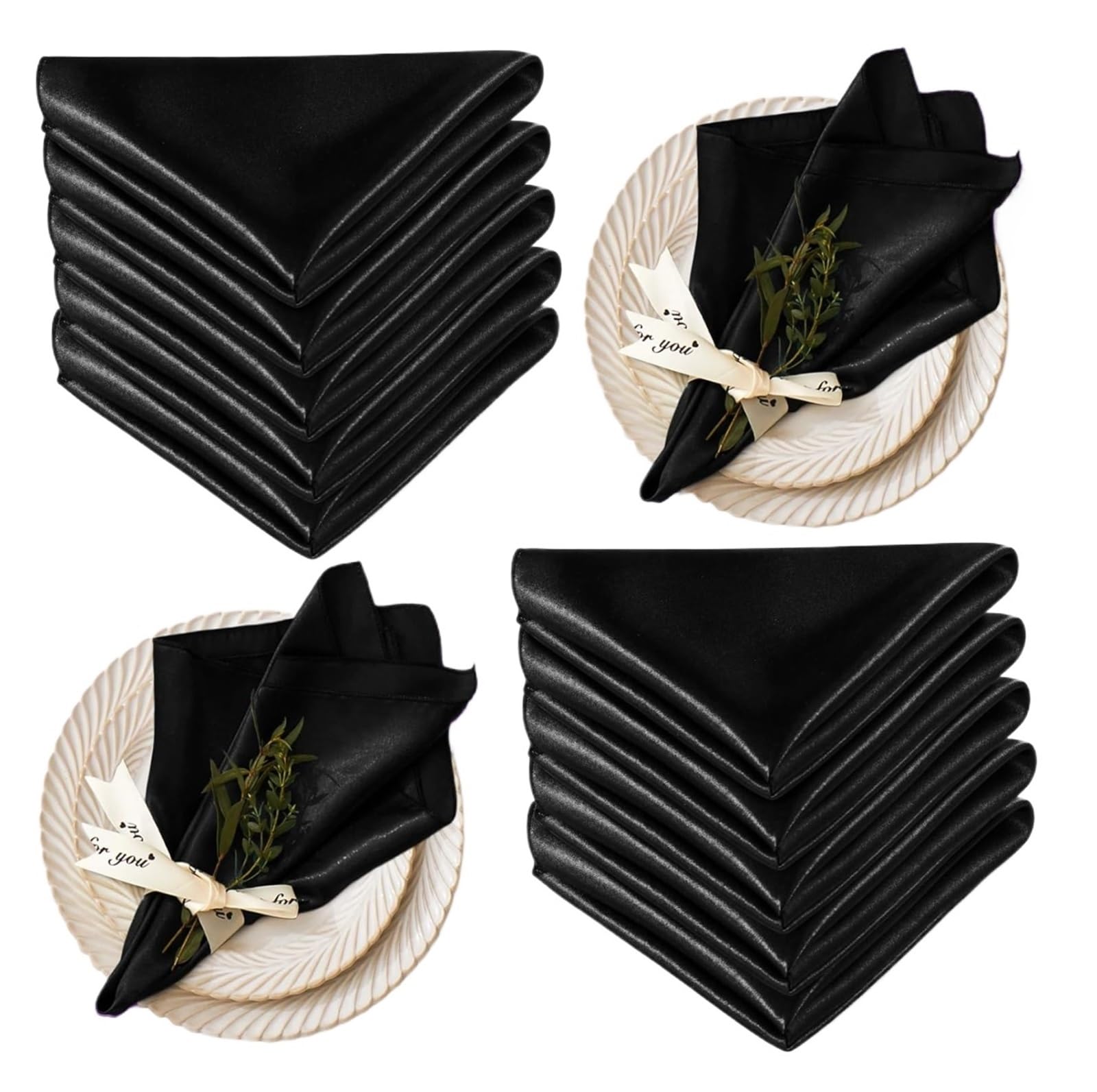 Satin Dinner Napkins 24 Pcs Satin Napkin 30x30cm Square Table Napkins for Dinner, Home, Wedding, Party Decor Silky Soft Smooth Washable Cloth(24Pcs Black)