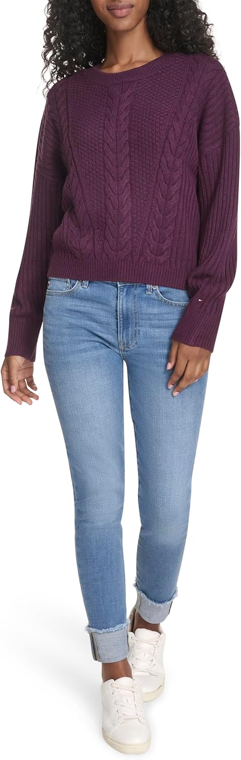 Tommy Hilfiger Womens Solid Cable Crewneck Bobbi Pullover Sweater - Image 2