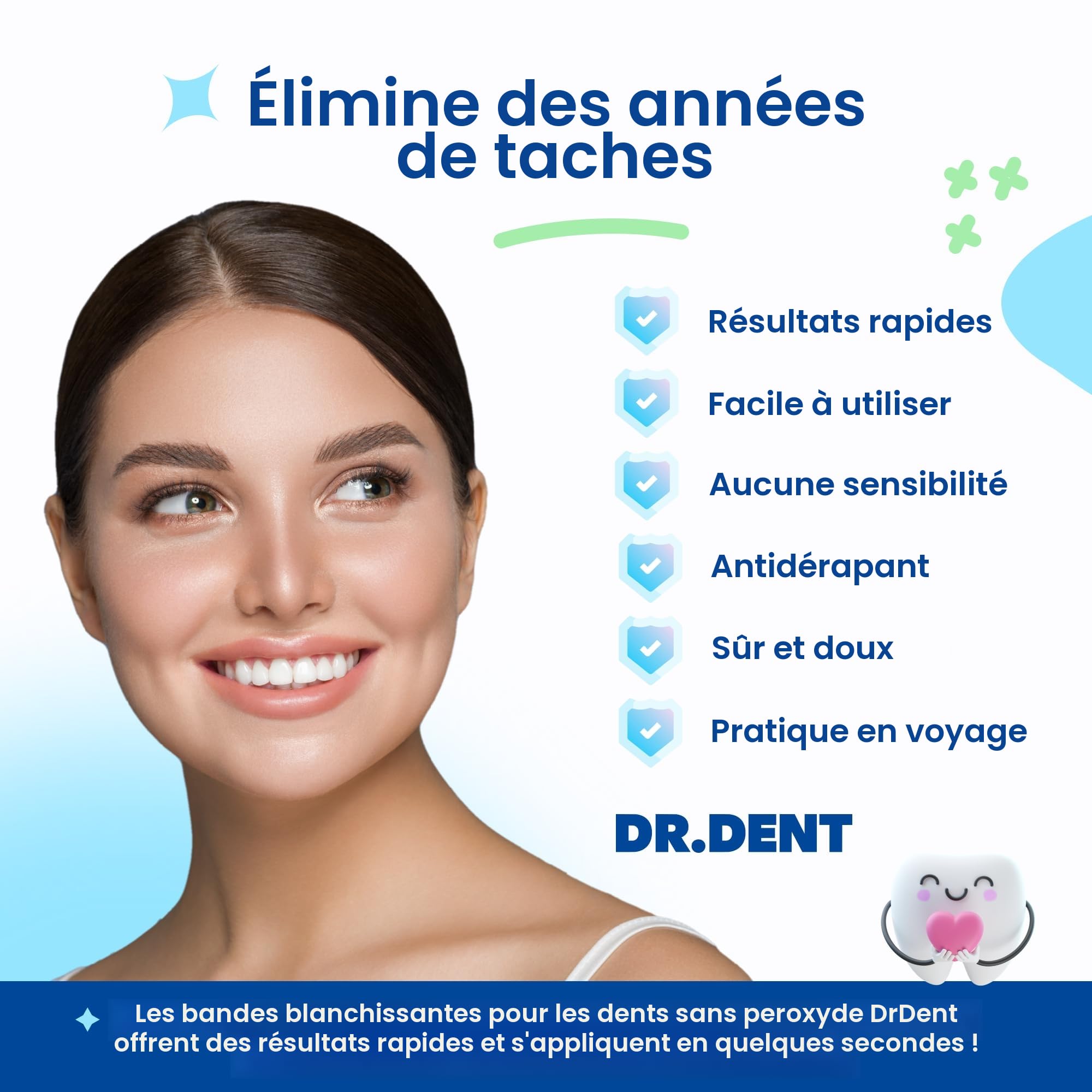DRDENT Bandes de blanchiment des dents professionnelles 21 utilisations 42 bandes + ouvre-bouche