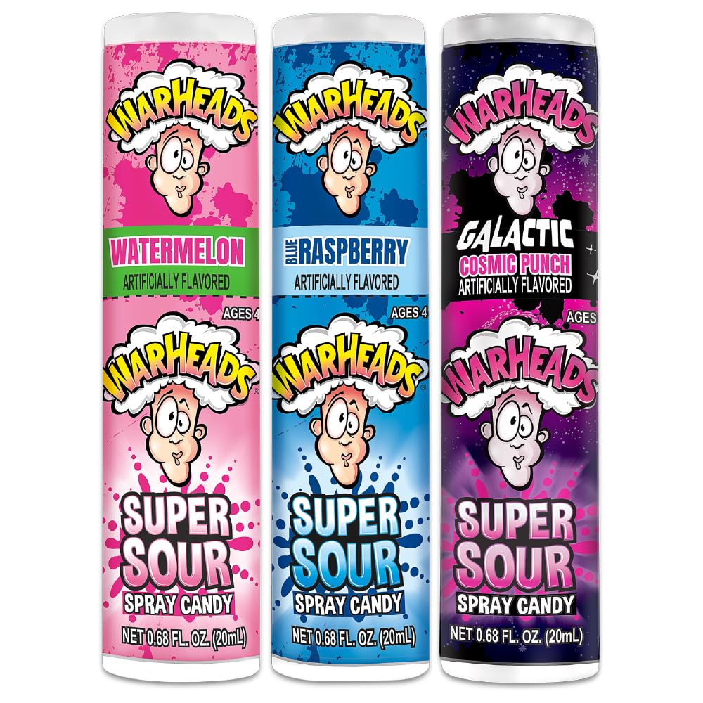 Super Sour Candy Spray - Blue Raspberry, Green Apple and Watermelon Flavors - 0.68 oz. Bottles - 3 Pack