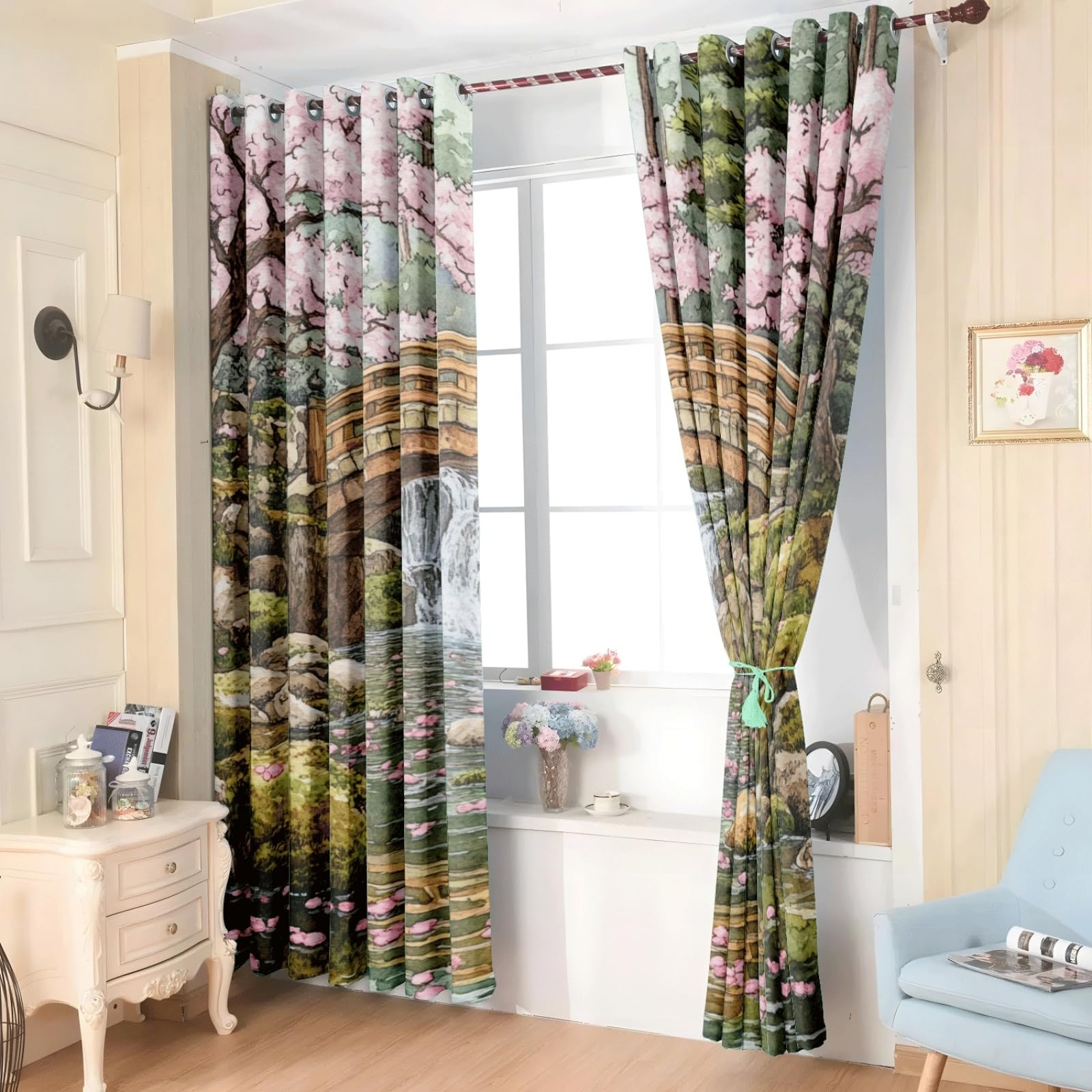 Curtain Rosa Grün Braun Gardinen Polyester Vorhang mit Ösen Blackout Curtain Waschbar Vorhänge mit Ösen Living Room Thermovorhang Schlafzimmer Verdunklungsvorhänge Blickdicht 2x140x160cm