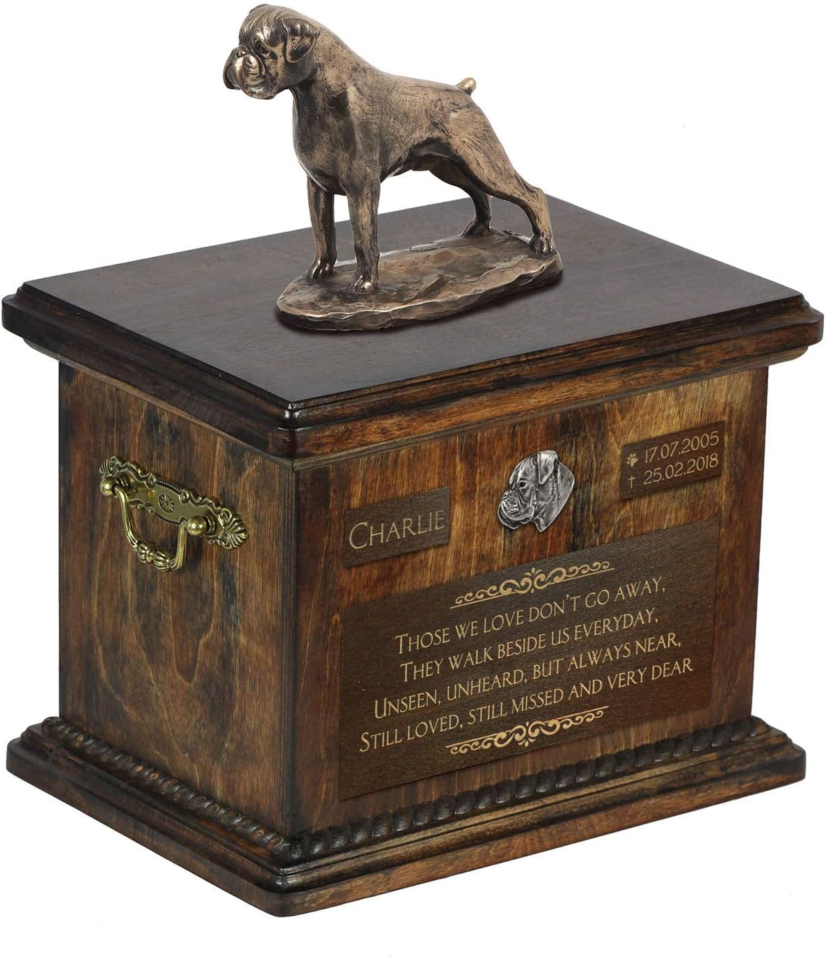 Boxer, Urn for Dog Ashes Memorial with Statue, Pet’s Name and Quote