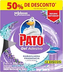 Pato Desodorizador Sanitário Gel Adesivo 2 Refis Lavanda, Limpeza Banheiro, 12 Discos