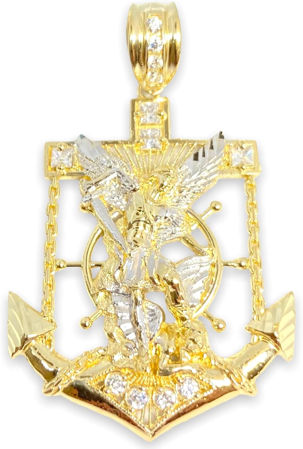 50-62 MM LONG ST. SAINT MICHAEL ANCHOR PENDANT CHARM REAL 10K YELLOW GOLD SG2031