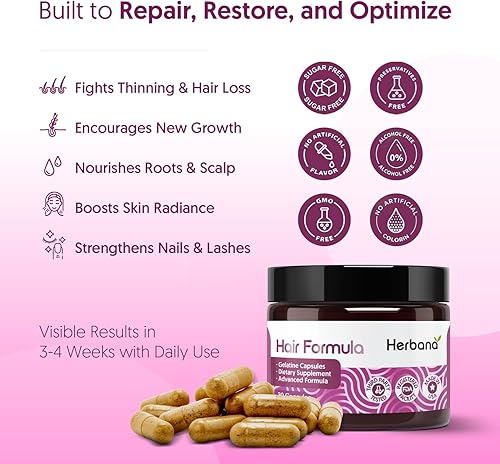 Miniatura 3 de Fórmula capilar para hombres y mujeres, 30 cápsulas - 23 ingredientes activos para un crecimiento y grosor más rápidos del cabello con biotina 6000