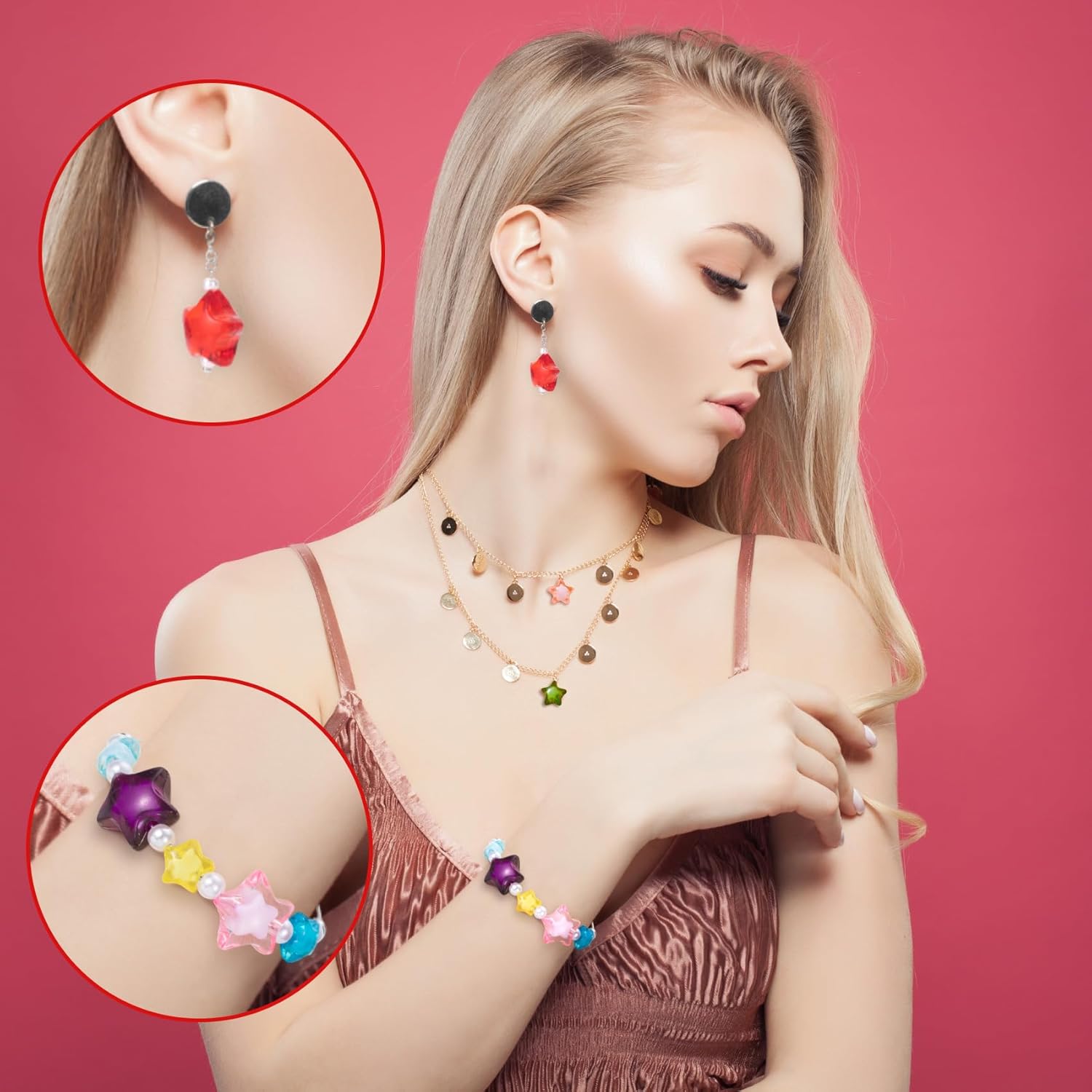 60PCS Acrylic Star Beads, 2 Sizes Colorful Star Shape Charming Beads, Glossy Loose Spacer Star Beads Bead Bulk for Jewelry Making, DIY Crafts, Hair - Image 5