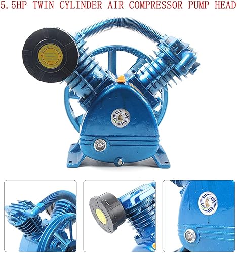 Miniatura 9 de DYRABREST Cabezal de bomba de compresor de aire de doble cilindro de 175PSI, 5.5HP 21CFM V Tipo Doble Etapa Bajo Consumo de Ruido Cabeza de Bomba de