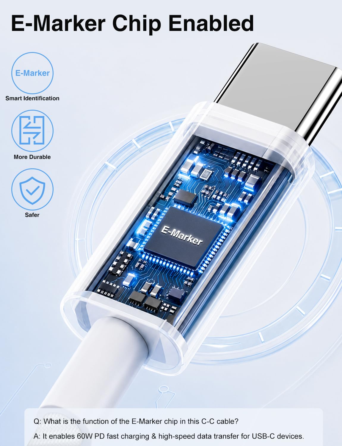 Cavo da USB C a USB C, lungo 60 W, cavo di ricarica rapida tipo C