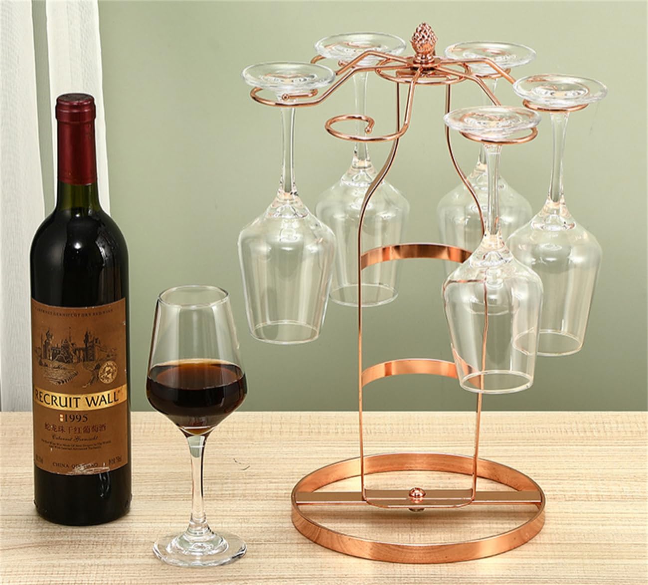 Artículos creativos para muebles de botella, soporte para botellas de vino de hierro forjado, soporte colgante de vidrio de copa de estilo europeo (oro rosa) 5